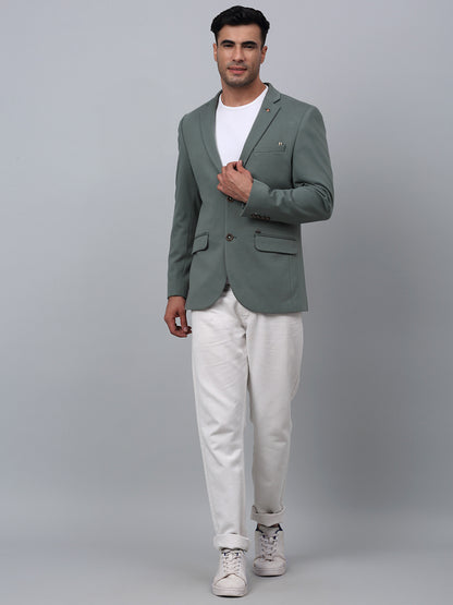 Olive Green Solid Full Sleeves Casual Blazer For Men