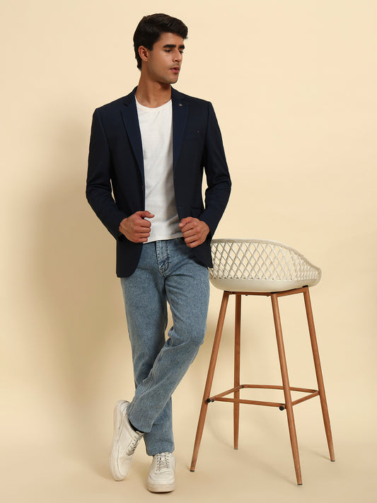 Blazer for Men | Premium Casual Blazer Slim Fit Notched Collar Terry Rayon Fabric Solid Pattern