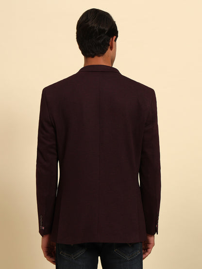 Wine Self-Design Slim Fit Winter Coat | Cantabil