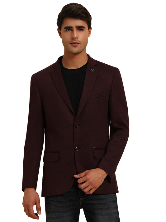 Wine Self-Design Slim Fit Winter Coat | Cantabil