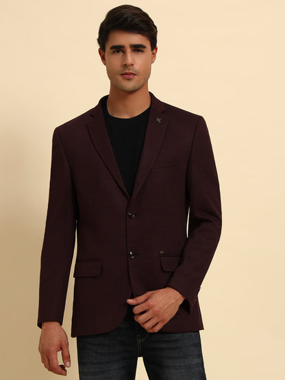 Wine Self-Design Slim Fit Winter Coat | Cantabil