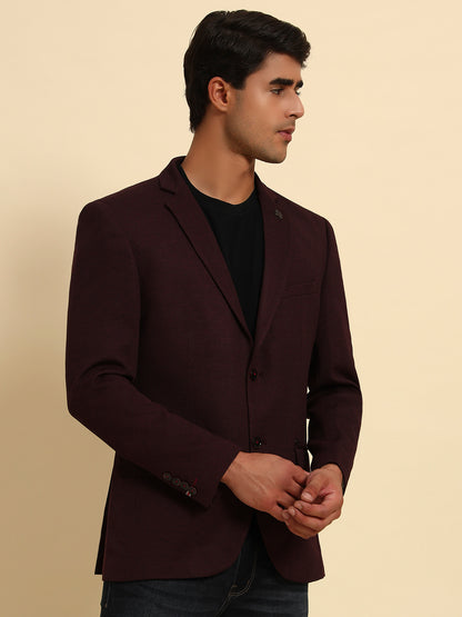 Wine Self-Design Slim Fit Winter Coat | Cantabil