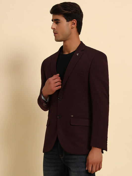 Wine Self-Design Slim Fit Winter Coat | Cantabil