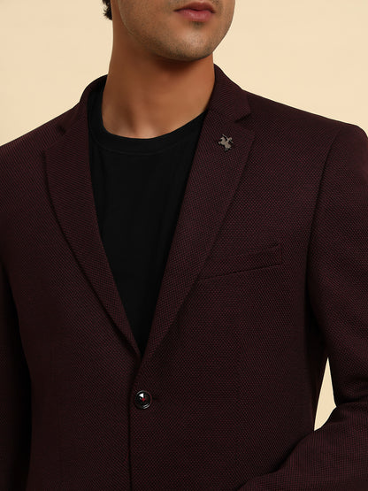 Wine Self-Design Slim Fit Winter Coat | Cantabil