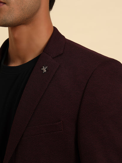 Wine Self-Design Slim Fit Winter Coat | Cantabil