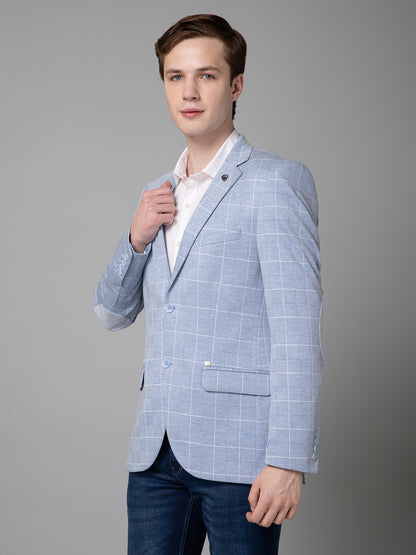 Blue Checkered Full Sleeves Casual Blazer For Men