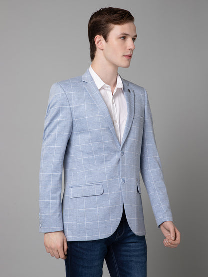 Blue Checkered Full Sleeves Casual Blazer For Men