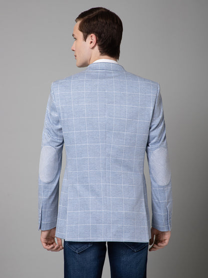 Blue Checkered Full Sleeves Casual Blazer For Men