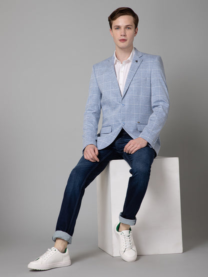 Blue Checkered Full Sleeves Casual Blazer For Men