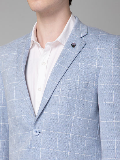 Blue Checkered Full Sleeves Casual Blazer For Men