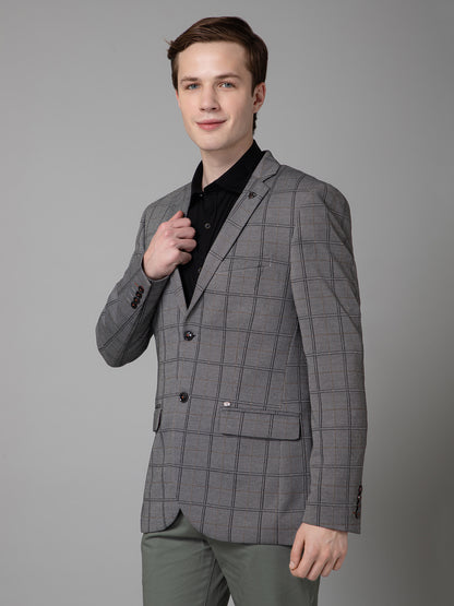 Black Checkered Full Sleeves Casual Blazer For Men