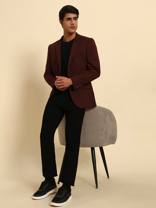 Rust Solid Slim Fit Winter Coat | Cantabil
