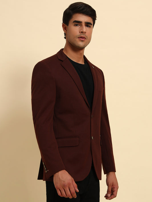 Rust Solid Slim Fit Winter Coat | Cantabil