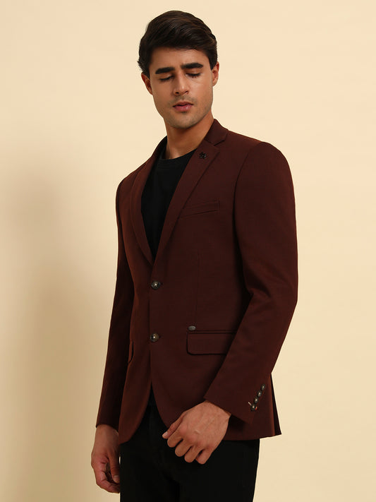 Rust Solid Slim Fit Winter Coat | Cantabil