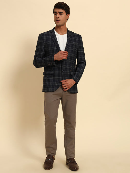 Blazer for Men | Premium Casual Blazer Slim Fit Notched Collar Terry Rayon Fabric Checkered Pattern