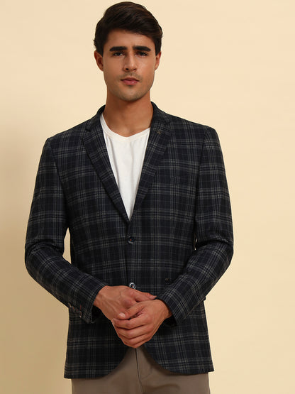 Blazer for Men | Premium Casual Blazer Slim Fit Notched Collar Terry Rayon Fabric Checkered Pattern