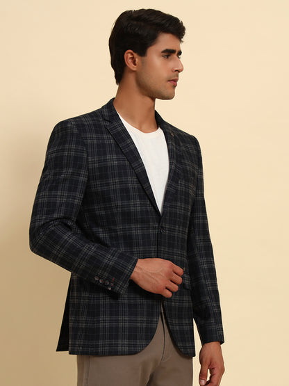 Blazer for Men | Premium Casual Blazer Slim Fit Notched Collar Terry Rayon Fabric Checkered Pattern