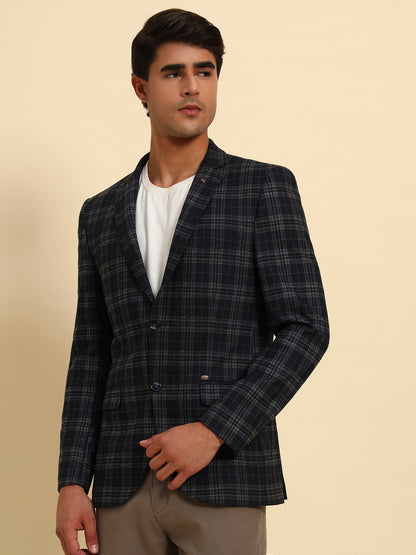 Blazer for Men | Premium Casual Blazer Slim Fit Notched Collar Terry Rayon Fabric Checkered Pattern