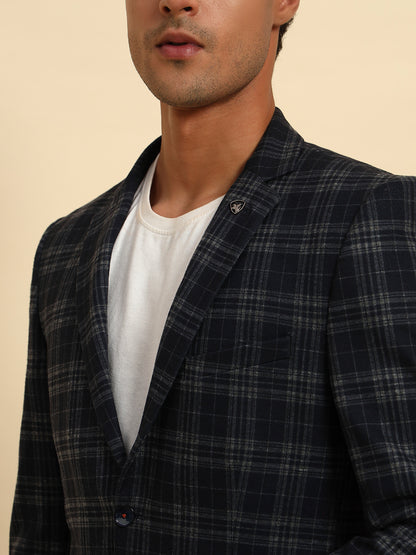 Blazer for Men | Premium Casual Blazer Slim Fit Notched Collar Terry Rayon Fabric Checkered Pattern