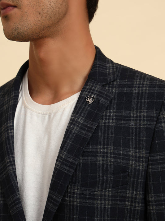 Blazer for Men | Premium Casual Blazer Slim Fit Notched Collar Terry Rayon Fabric Checkered Pattern