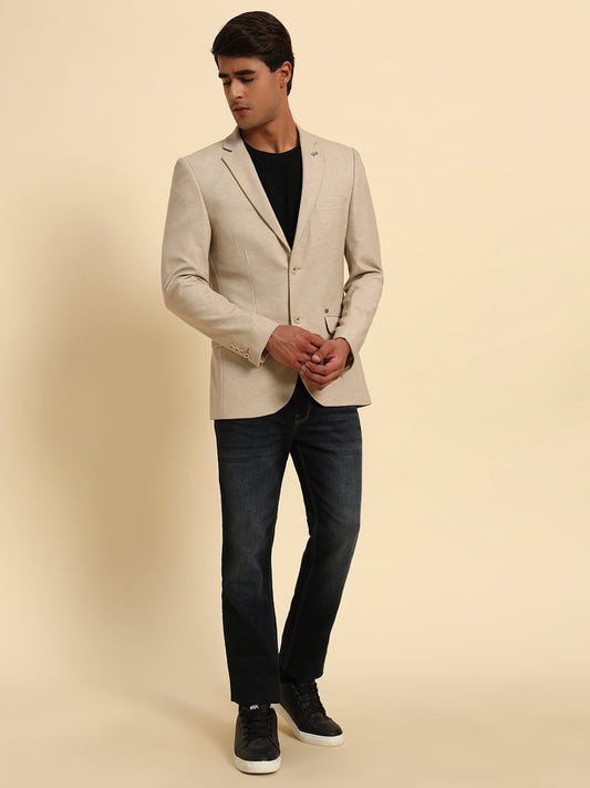 Blazer for Men | Premium Casual Blazer Slim Fit Notched Collar Terry Rayon Fabric Self Design Pattern