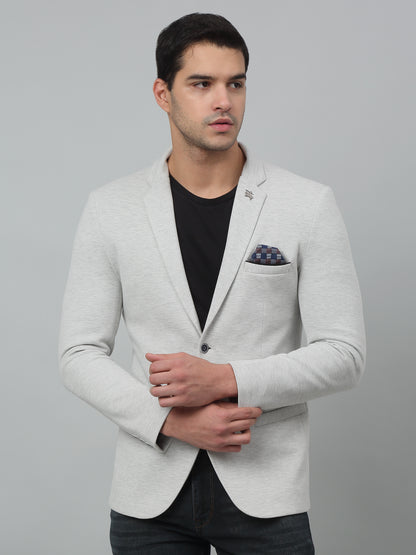 Grey Self Design Full Sleeves Casual Blazer For Men