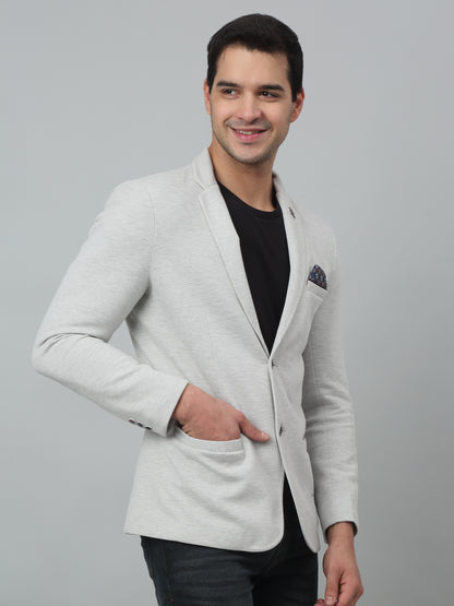 Grey Self Design Full Sleeves Casual Blazer For Men