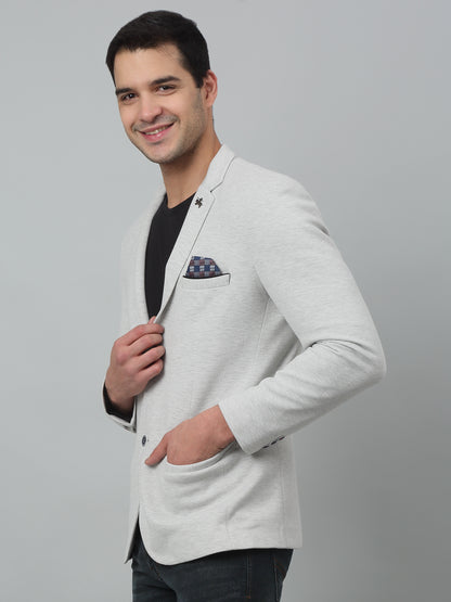 Grey Self Design Full Sleeves Casual Blazer For Men