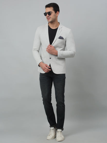 Grey Self Design Full Sleeves Casual Blazer For Men