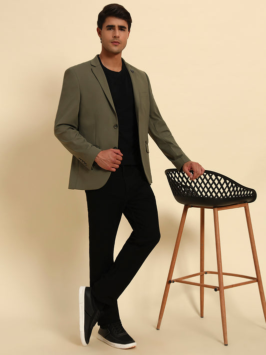 Blazer for Men | Premium Casual Blazer Slim Fit Notched Collar Polyester Fabric Solid Pattern