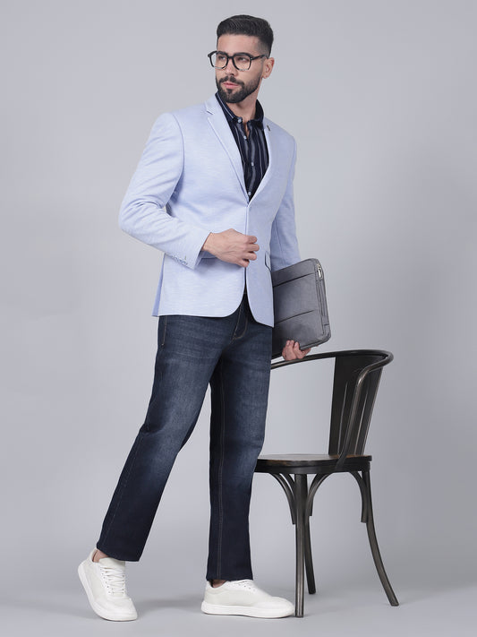 Men’s Blue Self Design Single Breasted Blazer | Cantabil