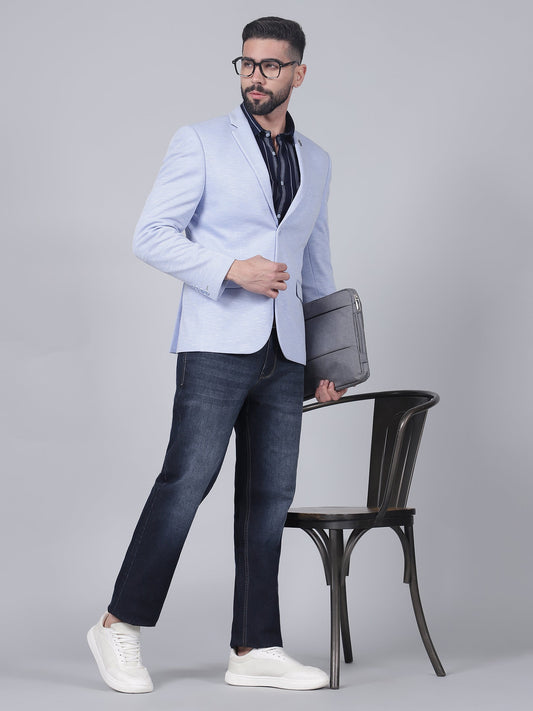 Men’s Blue Self Design Single Breasted Blazer | Cantabil