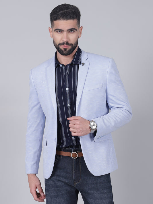 Men’s Blue Self Design Single Breasted Blazer | Cantabil