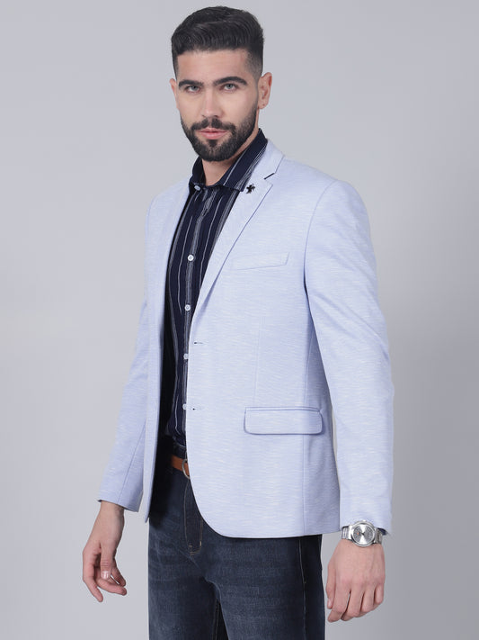 Men’s Blue Self Design Single Breasted Blazer | Cantabil