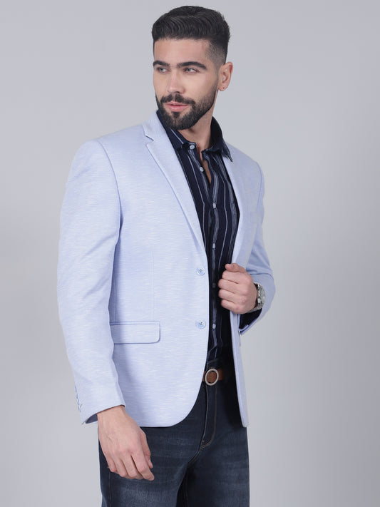 Men’s Blue Self Design Single Breasted Blazer | Cantabil