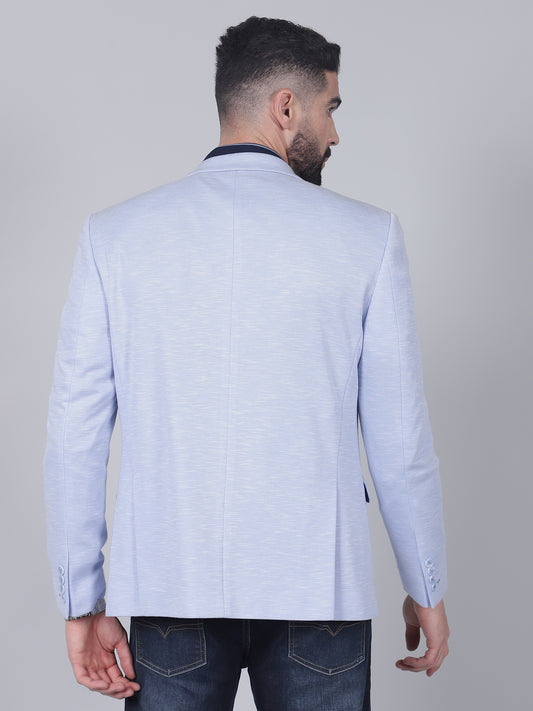 Men’s Blue Self Design Single Breasted Blazer | Cantabil