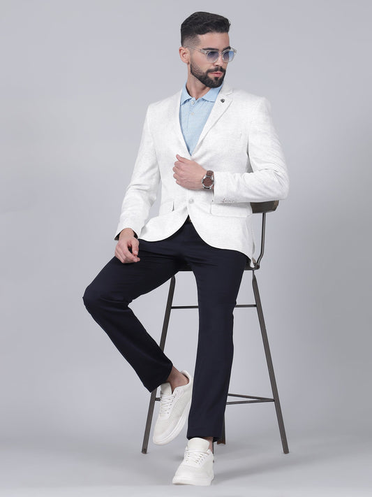 Off-White Checkered Casual Blazer for Men | Cantabil
