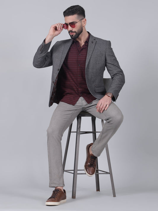 Grey Self-Design Casual Blazer for Men | Cantabil
