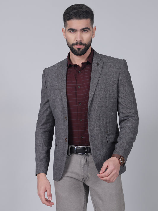 Grey Self-Design Casual Blazer for Men | Cantabil