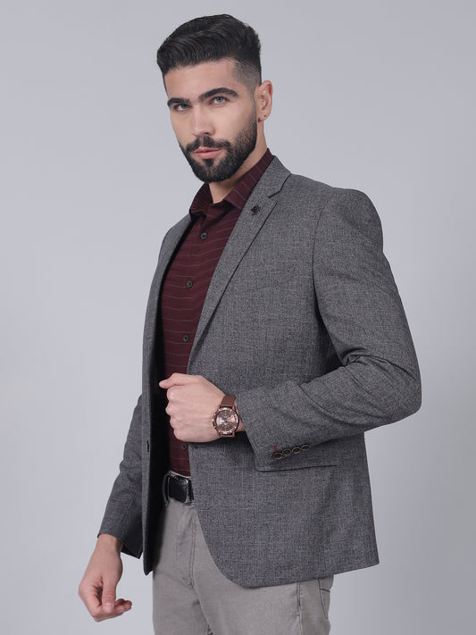 Grey Self-Design Casual Blazer for Men | Cantabil