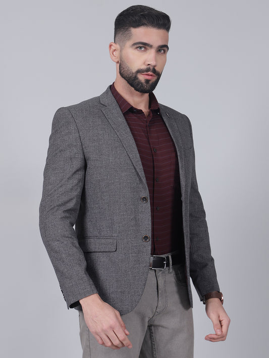 Grey Self-Design Casual Blazer for Men | Cantabil