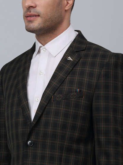 Green Checkered Full Sleeves Formal Blazer For Men