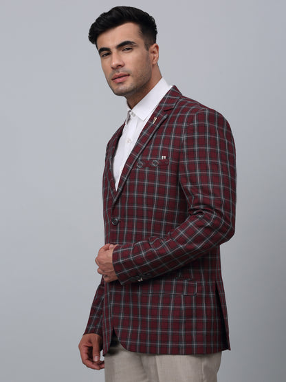 Red Checkered Full Sleeves Formal Blazer For Men