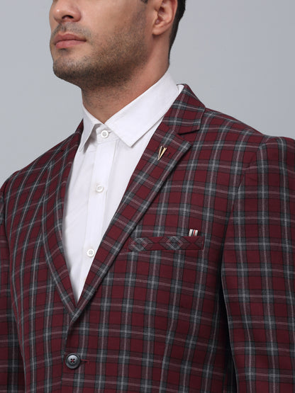 Red Checkered Full Sleeves Formal Blazer For Men