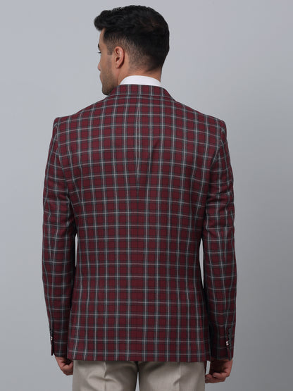 Red Checkered Full Sleeves Formal Blazer For Men