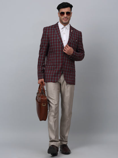 Red Checkered Full Sleeves Formal Blazer For Men