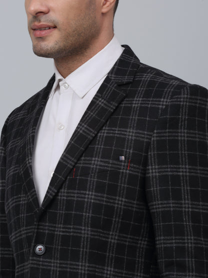 Black Checkered Full Sleeves Formal Blazer For Men