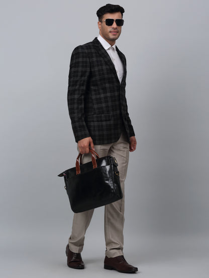 Black Checkered Full Sleeves Formal Blazer For Men