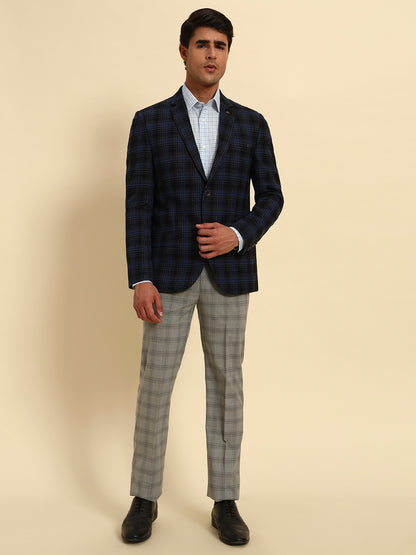 Blazer for Men | Premium Formal Blazer Slim Fit Notched Collar Terry Rayon Fabric Checkered Pattern