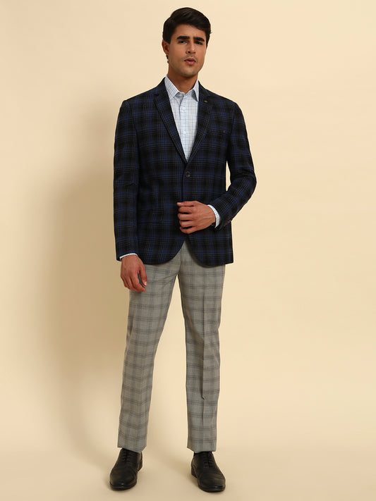 Blazer for Men | Premium Formal Blazer Slim Fit Notched Collar Terry Rayon Fabric Checkered Pattern